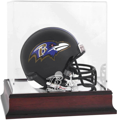 Ravens Super Bowl XLVII Champs Mahogany Mini Helmet Logo Display Case
