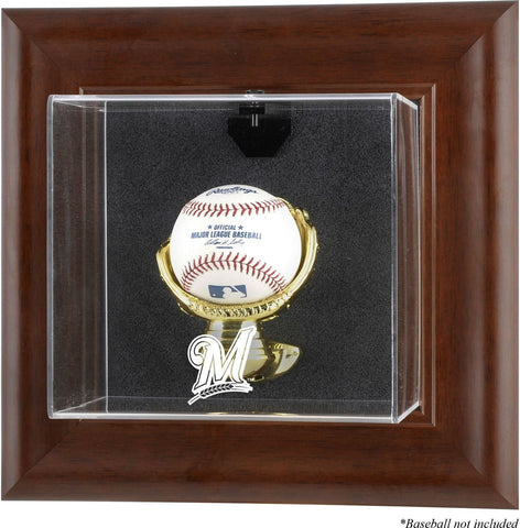 Milwaukee Brewers Brown Framed Wall-Mounted Logo Baseball Disp Case - Fanatics