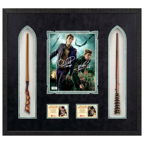 Oliver & James Phelps Autographed Harry Potter Weasleys Wand 8x10 Framed Display