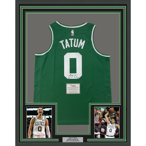 FRAMED Autographed/Signed JAYSON TATUM 33x42 Boston Celtics Green Green Jersey F
