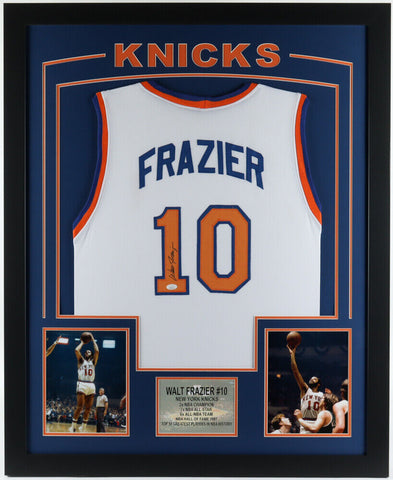 Walt Frazier Signed 35" x 43" Framed New York Knicks Jersey Display (JSA COA)