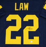 Ty Law Autographed Blue College Style Jersey - Beckett W Auth *R2