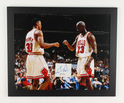 Scottie Pippen Signed Chicago Bulls 18x22 Framed Photo w/ Michael Jordan (PSA)