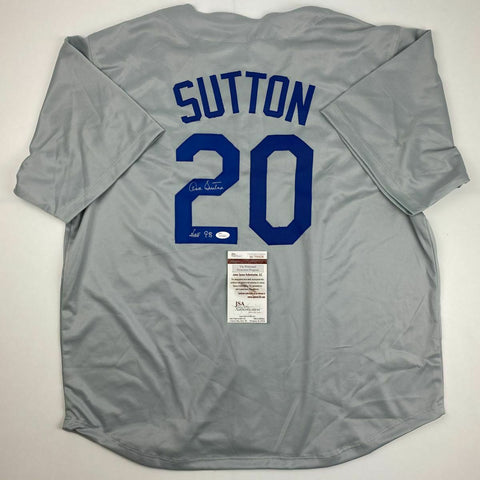 Autographed/Signed DON SUTTON HOF 98 Los Angeles Grey Baseball Jersey JSA COA