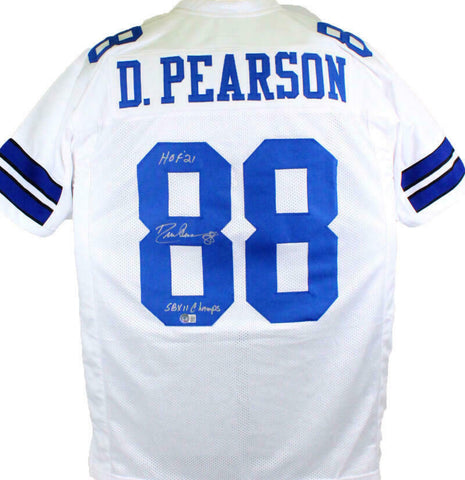 Drew Pearson Autographed White Pro Style Jersey w/2 insc.- Beckett W Hologram *S