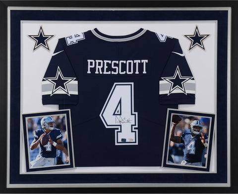 Dak Prescott Dallas Cowboys Deluxe Framed Signed Blue Limited Jersey