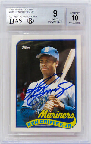 Ken Griffey Jr Autographed Mariners 1989 Topps Traded Card #41T (BAS 9- Auto 10)