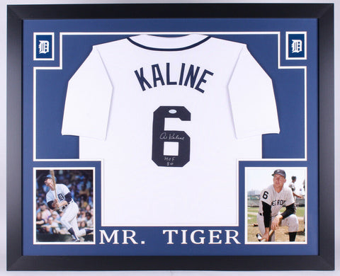 Al Kaline Signed Detroit Tigers 35x43 Custom Framed White Jersey (JSA) Mr.Tiger