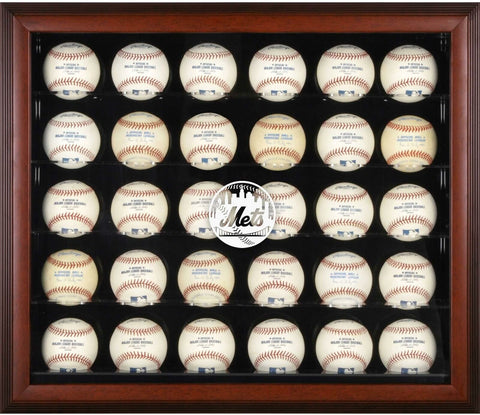Mets Logo Mahogany Framed 30-Ball Display Case - Fanatics