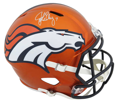 John Elway Signed Broncos FLASH Riddell Full Size Speed Replica Helmet -(SS COA)
