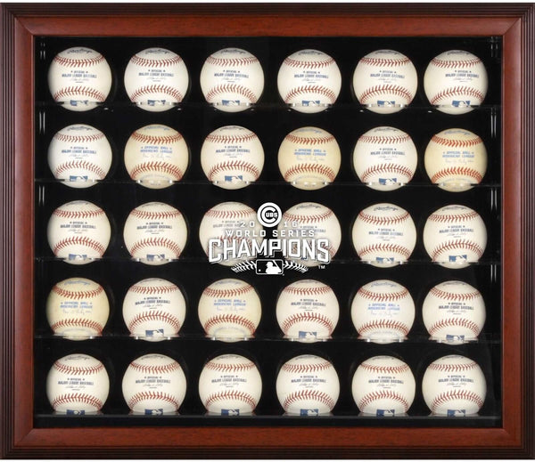 Chicago Cubs 2016 WS Champs Mahogany Logo 30-Ball Display Case