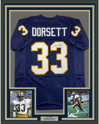 Framed Autographed/Signed Tony Dorsett 33x42 Pittsburgh College Jersey JSA COA