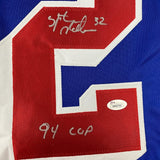 Framed Autographed/Signed Stephane Matteau 33x42 94 Cup Blue Jersey JSA COA