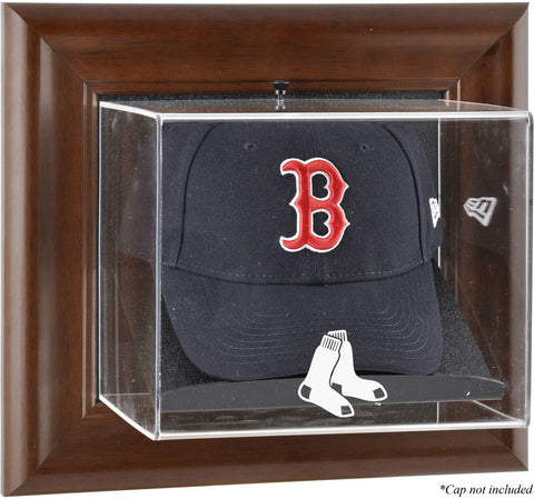 Boston Red Sox (2009-Present) Brown Framed Wall-Mounted Logo Cap Case