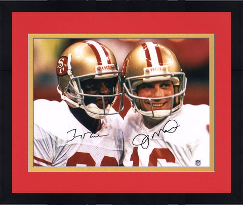Framed Joe Montana & Jerry Rice 49ers Signed 16x20Jersey Close-Up Photo