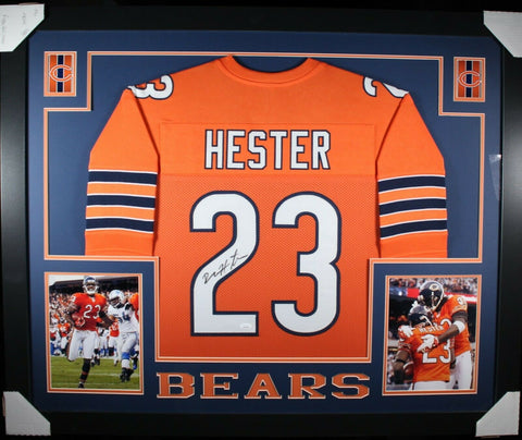 DEVIN HESTER (Bears orange SKYLINE) Signed Autographed Framed Jersey JSA