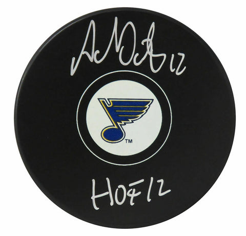 Adam Oates Signed St Louis Blues Logo Hockey Puck w/HOF'12 - (SCHWARTZ COA)