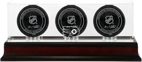 Philadelphia Flyers Mahogany Three Hockey Puck Logo Display Case