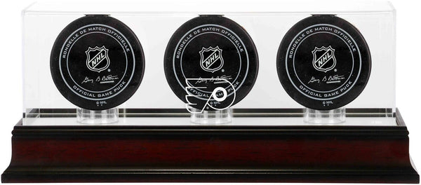 Philadelphia Flyers Mahogany Three Hockey Puck Logo Display Case