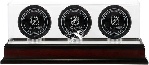 San Jose Sharks Mahogany Three Hockey Puck Logo Display Case