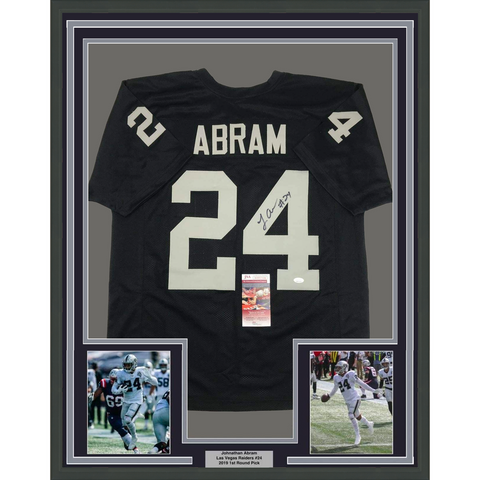 Framed Autographed/Signed Johnathan Abram 33x42 LV Oakland Black Jersey JSA COA