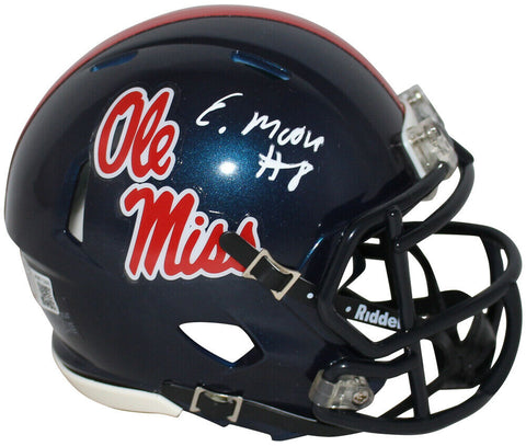 Elijah Moore Autographed/Signed Ole Miss Speed Mini Helmet Beckett BAS 34067