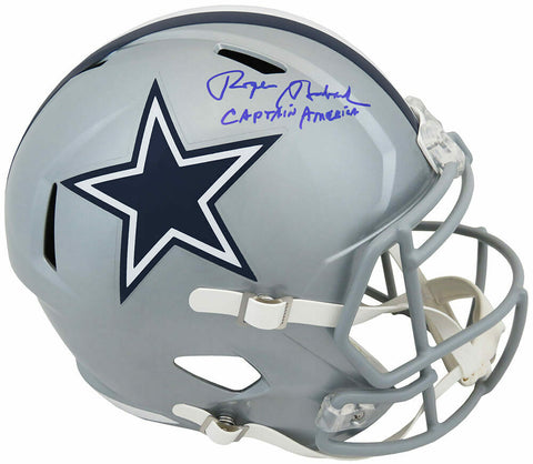 Roger Staubach Signed Cowboys Riddell FS Speed Rep Helmet w/Capt America -SS COA