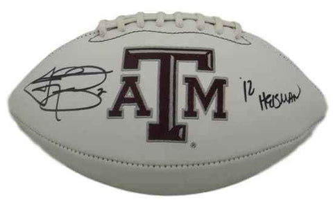 Johnny Manziel Autographed Texas A&M Aggies White Logo Football HT JSA 12308