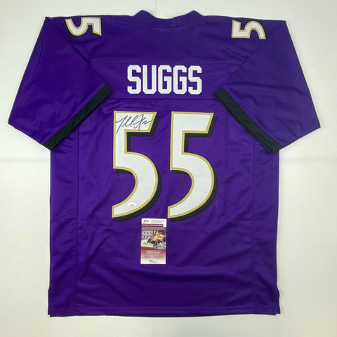 Autographed/Signed Terrell Suggs Baltimore Purple Football Jersey JSA COA Auto
