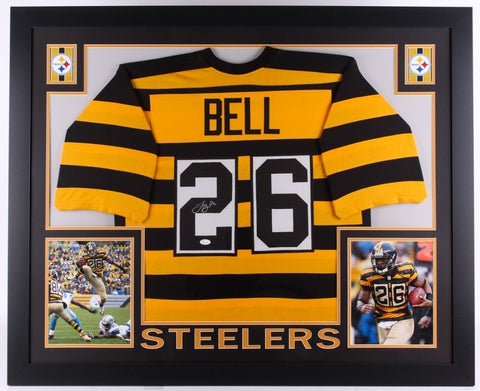 Le'Veon Bell Signed Steelers 35" x 43" Custom Framed Throwback Jersey (JSA COA)