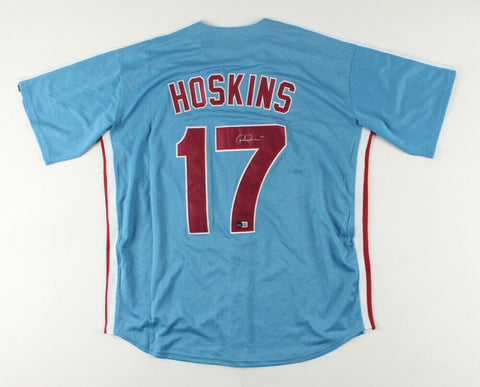 Rhys Hoskins Signed Philadelphia Phillie Custom Style Jersey (Beckett COA)