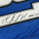 Autographed/Signed CALVIN JOHNSON HOF 21 Detroit Blue Football Jersey JSA COA