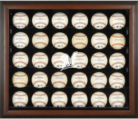 Milwaukee Brewers Logo Brown Framed 30-Ball Display Case-Fanatics