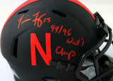 Tommie Frazier Signed Nebraska Eclipse Mini Helmet w/ Insc - Beckett W Auth *Red