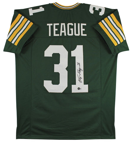 George Teague Authentic Signed Green Pro Style Jersey Autographed BAS Witnessed
