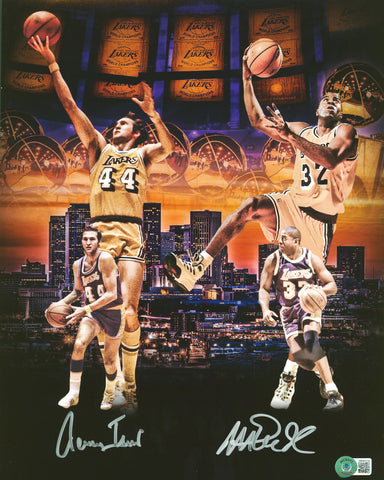 Lakers Magic Johnson & Jerry West Authentic Signed 11x14 Collage Photo BAS Wit