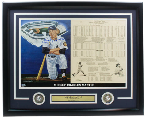 Mickey Mantle Signed Framed New York Yankees 14x21 LE Career Record BAS Auto 10