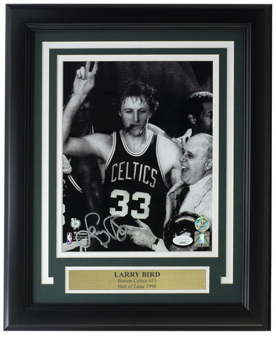 Larry Bird Signed Framed Celtics 8x10 Celebration with Red Auerbach Photo JSA