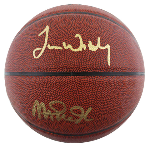 Lakers Magic Johnson & James Worthy Signed Spalding Basketball BAS Witnessed