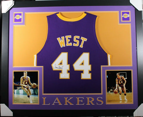 JERRY WEST (Lakers purple SKYLINE) Signed Autographed Framed Jersey JSA