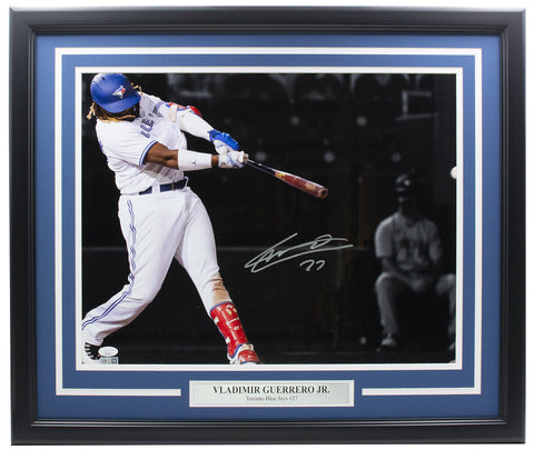 Vladimir Guerrero Jr. Signed Framed Blue Jays 16x20 Baseball Batting Photo JSA