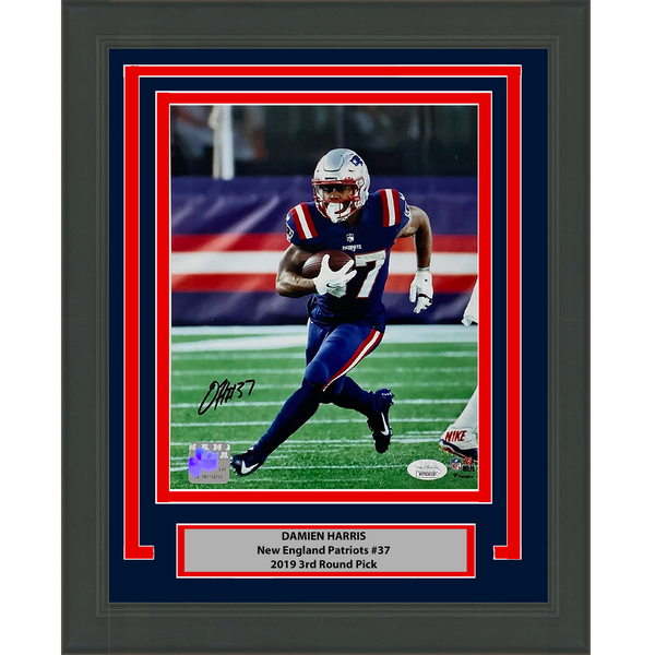 Framed Autographed/Signed Damien Harris New England Patriots 8x10 Photo JSA COA