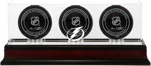 Tampa Bay Lightning Mahogany Three Hockey Puck Logo Display Case