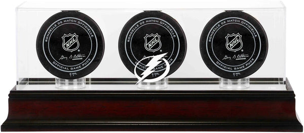 Tampa Bay Lightning Mahogany Three Hockey Puck Logo Display Case