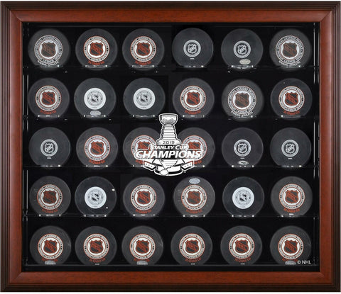 St. Louis Blues 2019 Stanley Cup Champs Mahogany Frmd 30-Puck Logo Display Case