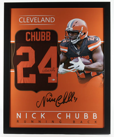 Nick Chubb Signed Cleveland Browns 35"x 43" Framed Jersey (Beckett Hologram)