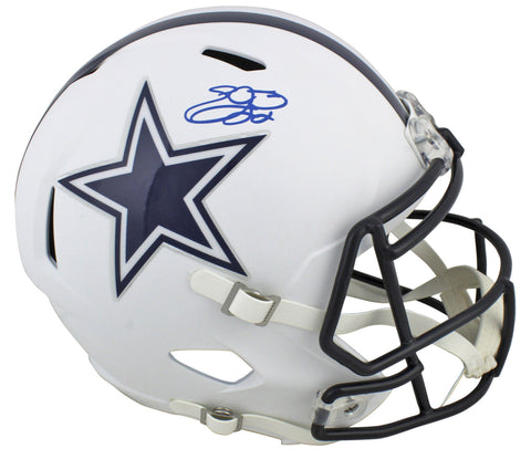 Cowboys Emmitt Smith Signed Flat White Full Size Speed Rep Helmet BAS Witnessed