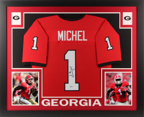 Sony Michel Signed Georgia Bulldogs 35x43 Framed Jersey (Beckett) Dolphins R.B.