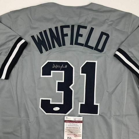 Autographed/Signed DAVE WINFIELD New York Grey Baseball Jersey JSA COA Auto