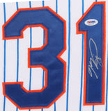 Mike Piazza Signed New York Mets 35x43 Framed Pinstripped Jersey (PSA COA)